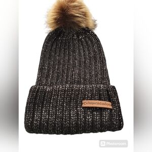 Catherine Malandrino Faux Fur Pom Pom Knit Winter Hat Black White Multi